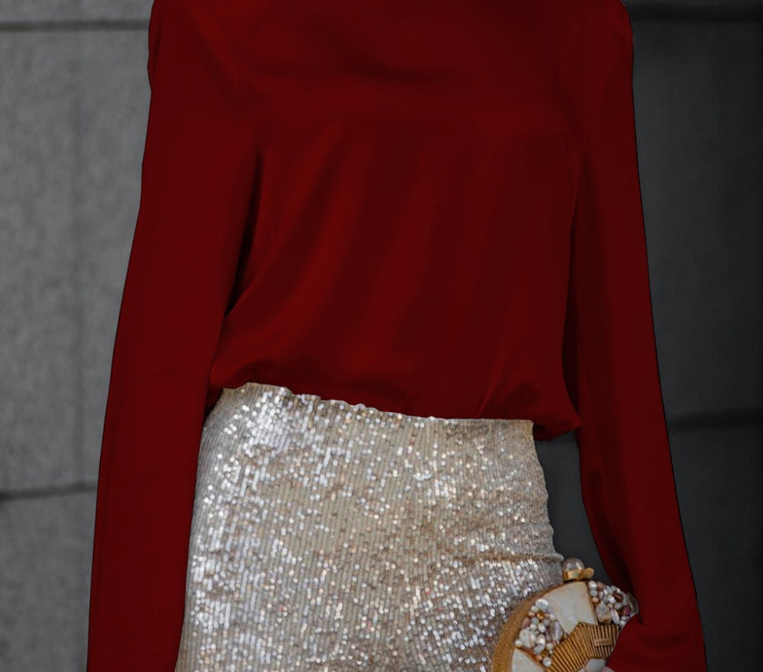 Backless Cowl Neck Long Sleeve Blouse