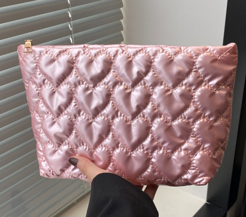 Ruched Heart Clutch with Zipper