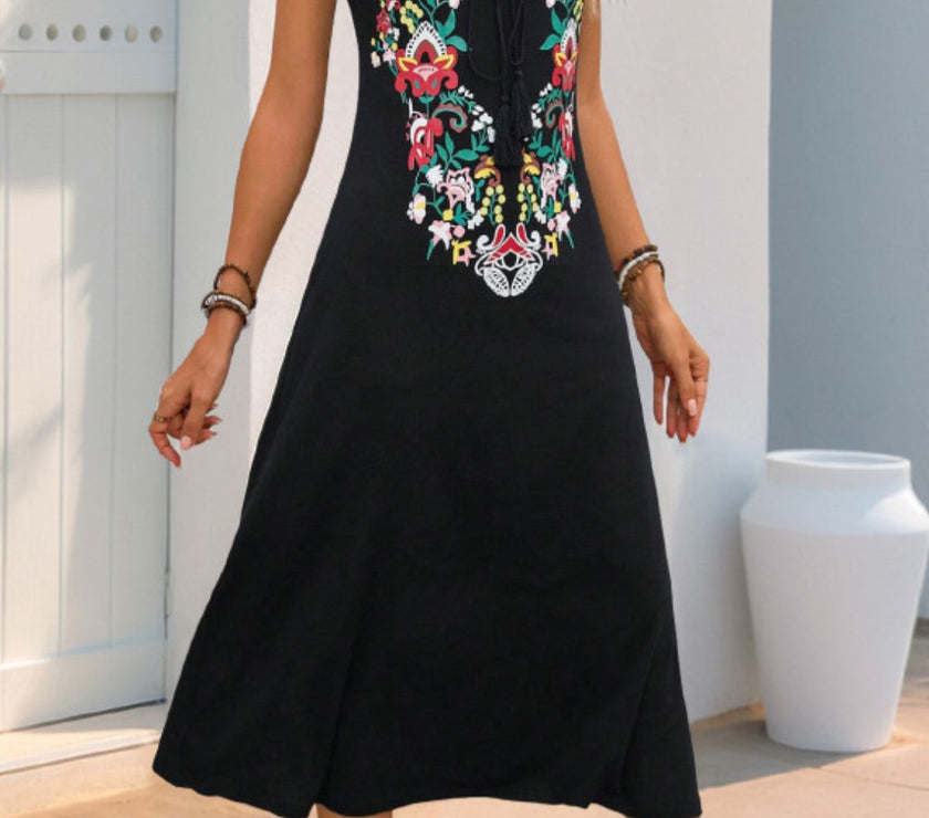 Perfee Tied Flower Printed Sleeveless Dress