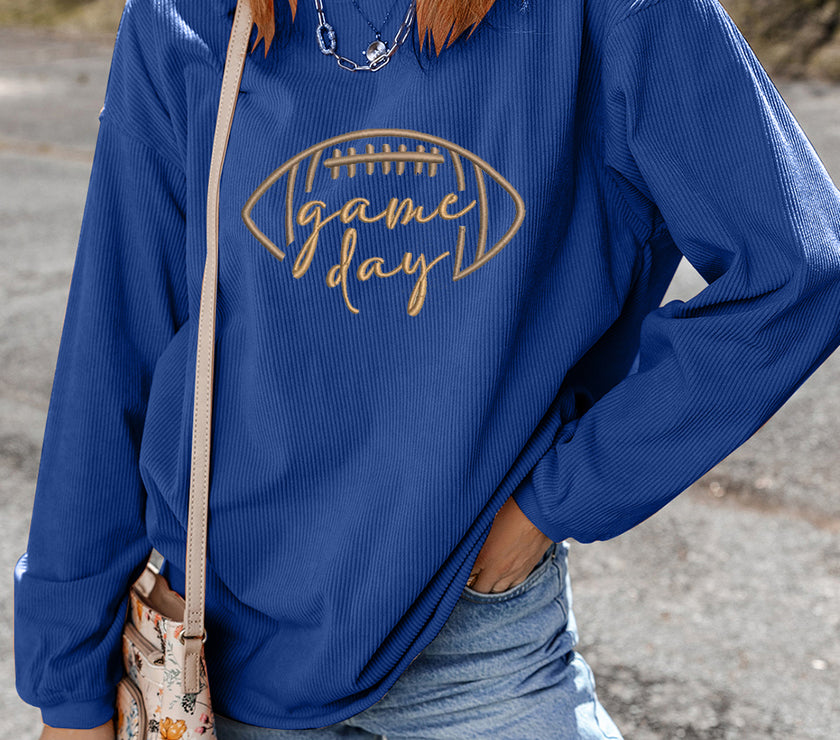 Apricot Football Graphic Drop Shoulder Game Day Corded Sweatshirt