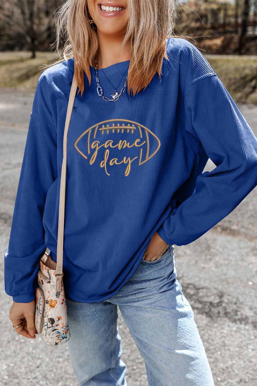 Apricot Football Graphic Drop Shoulder Game Day Corded Sweatshirt