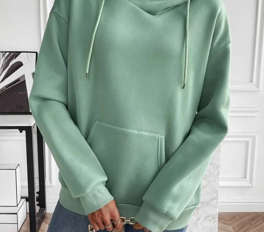 Drawstring Long Sleeve Hoodie with Kangaroo Pocket