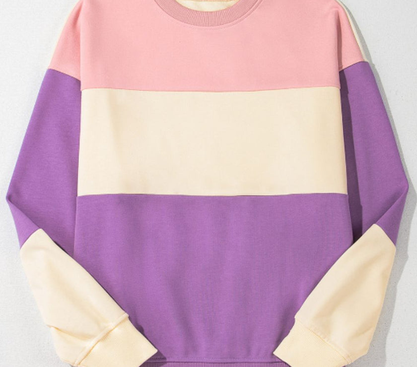 Contrast Round Neck Long Sleeve Sweatshirt