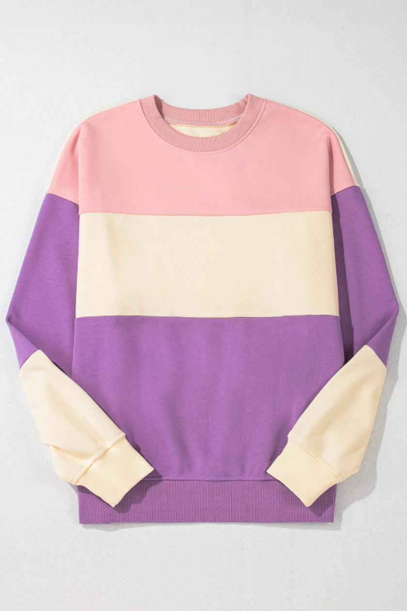 Contrast Round Neck Long Sleeve Sweatshirt