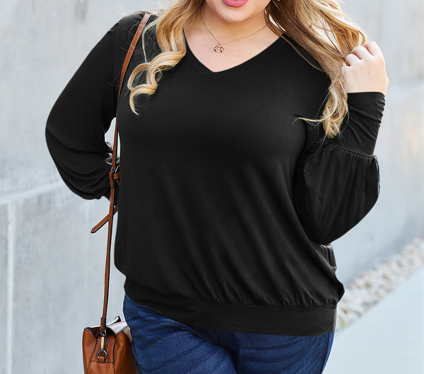 Basic Bae Full Size V-Neck Lantern Sleeve Top