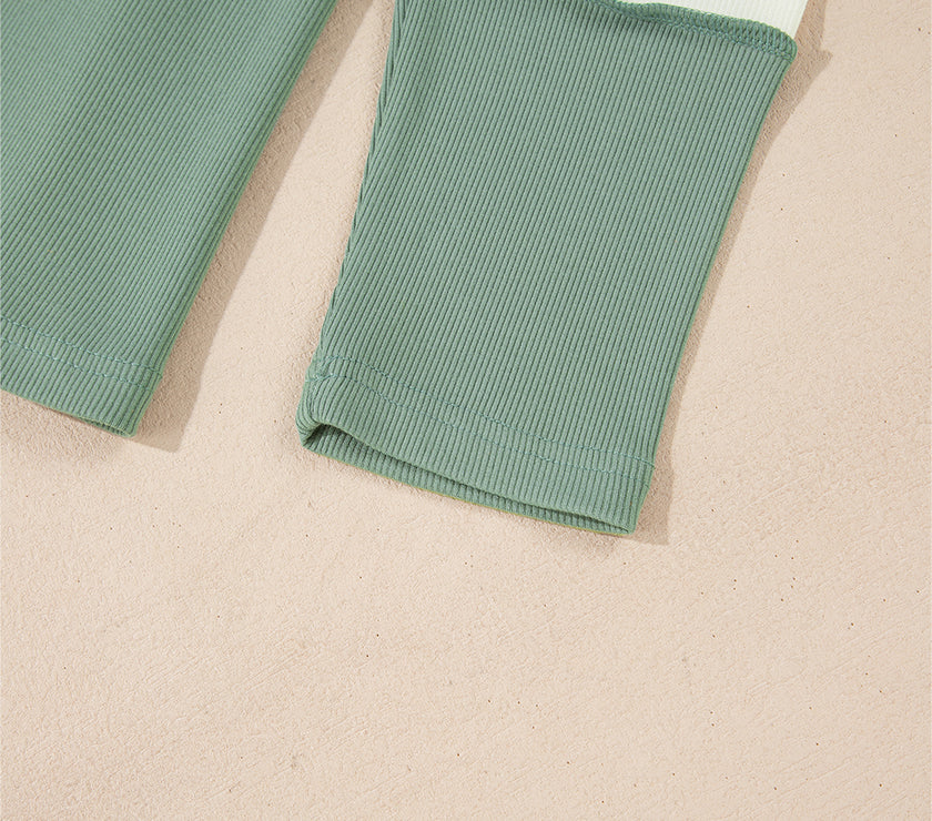 Color Block Round Neck Raglan Sleeve Top