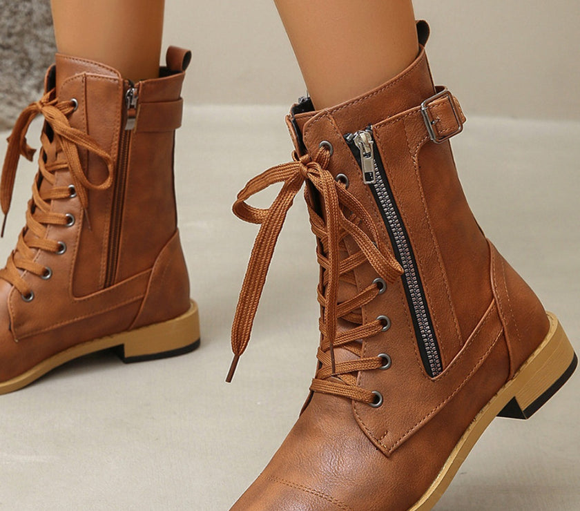 PU Leather Lace-Up Boots