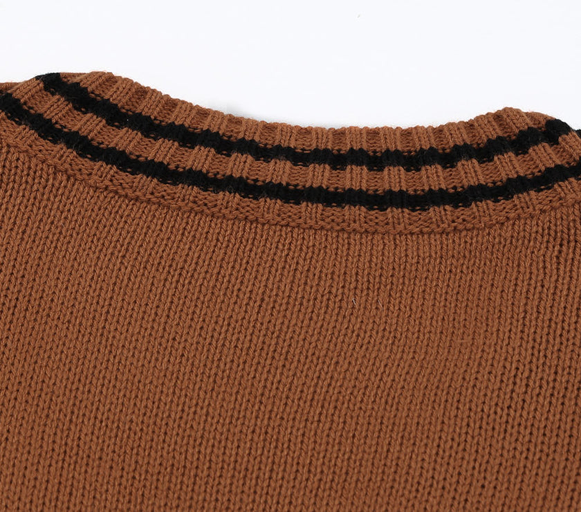 Striped Trim V-Neck Sweater Vest