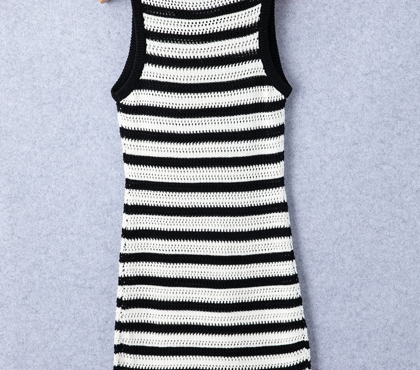 Openwork Striped Wide Strap Knit Dress