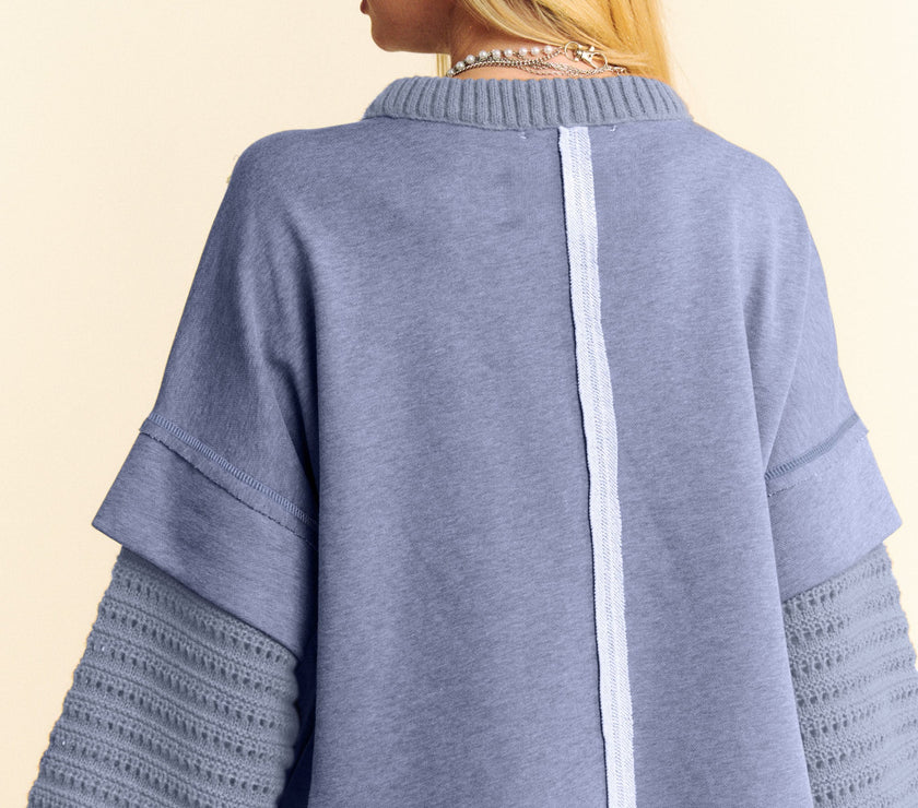 Davi & Dani Faux Layered Round Neck Sweater