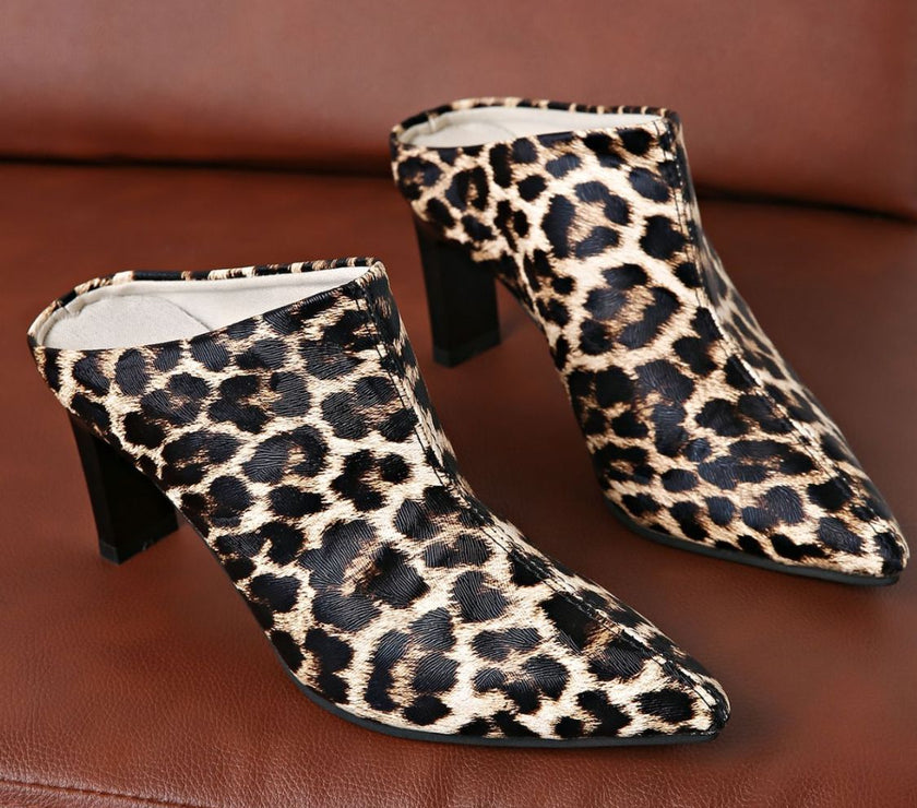 PU Leather Leopard Point Toe Pumps