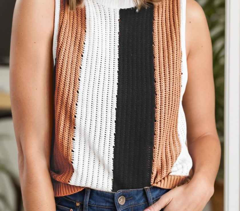 Color Block Round Neck Sweater Vest