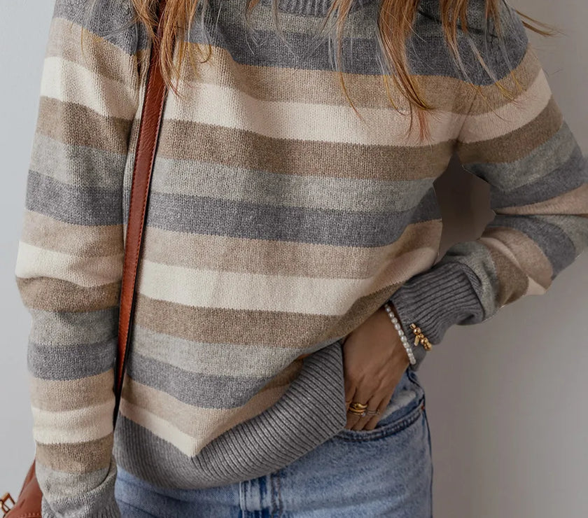 Striped Round Neck Long Sleeve Sweater