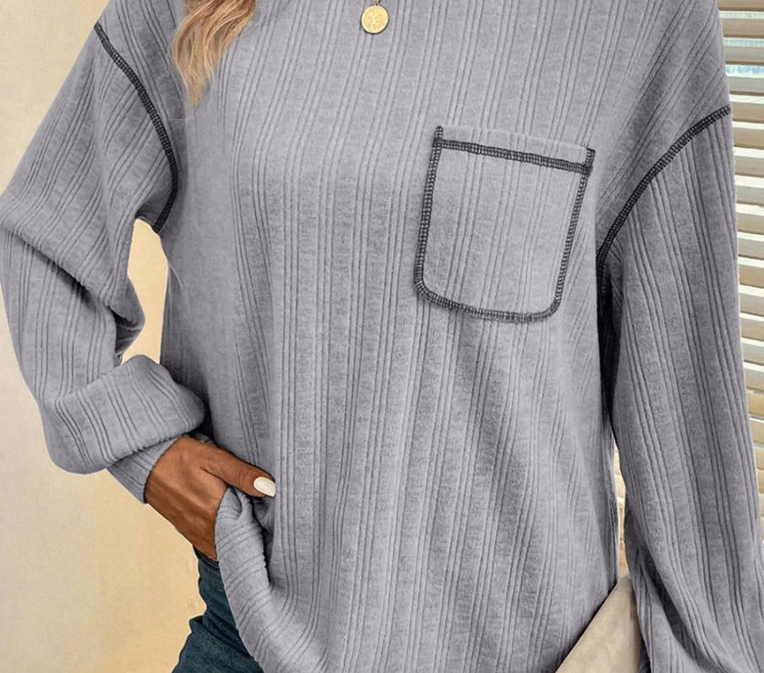 Mandy Contrast Stitching Round Neck Long Sleeve T-Shirt