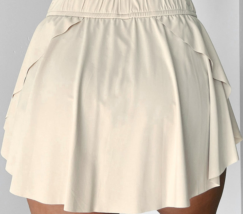 Beige Drawstring High Waist Lined Tennis Skorts