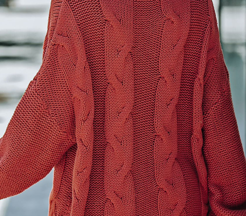 Cable-Knit Turtleneck Dropped Shoulder Sweater