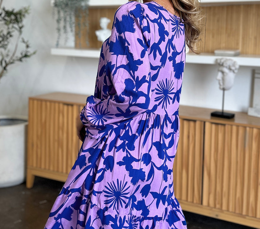 Double Take Full Size Printed Ruffle Hem Dress with Pocket