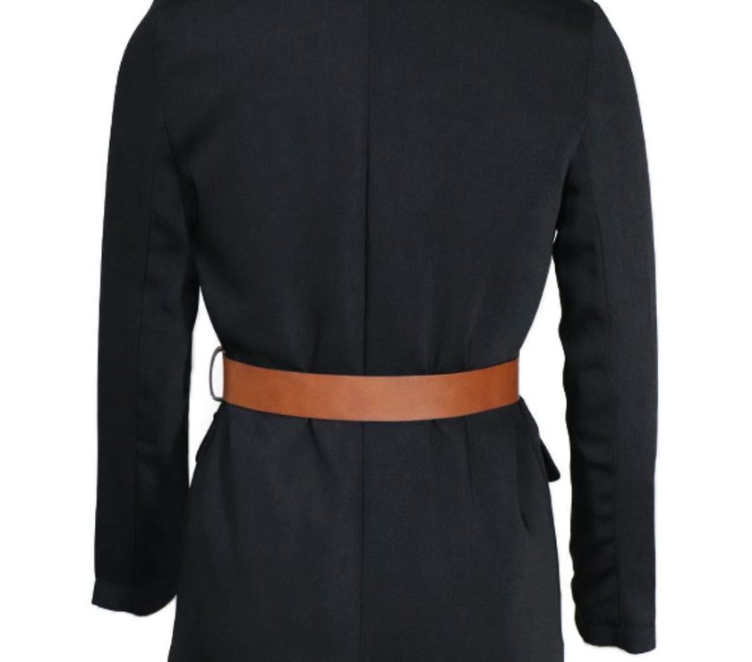 Buttoned Lapel Collar Long Sleeve Blazer