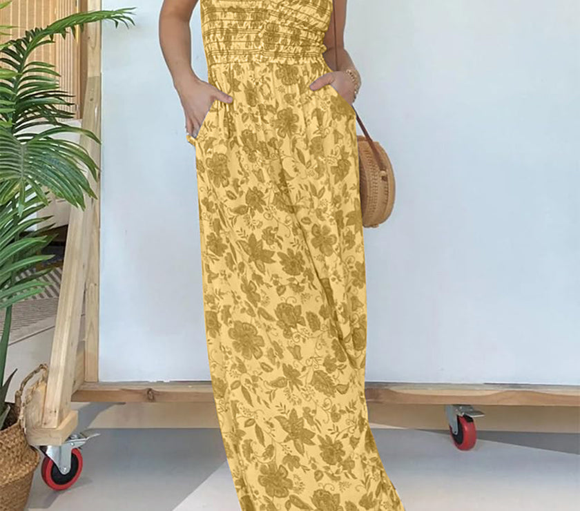 Full Size Printed Spaghetti Strap Wide Leg Jumpsuit