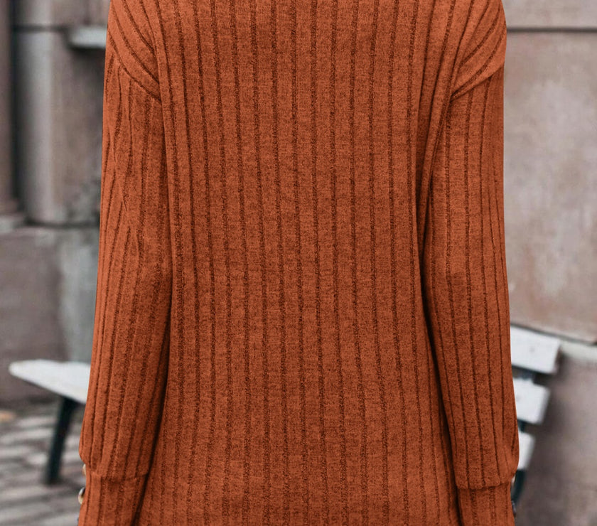 Decorative Button V-Neck Long Sleeve T-Shirt