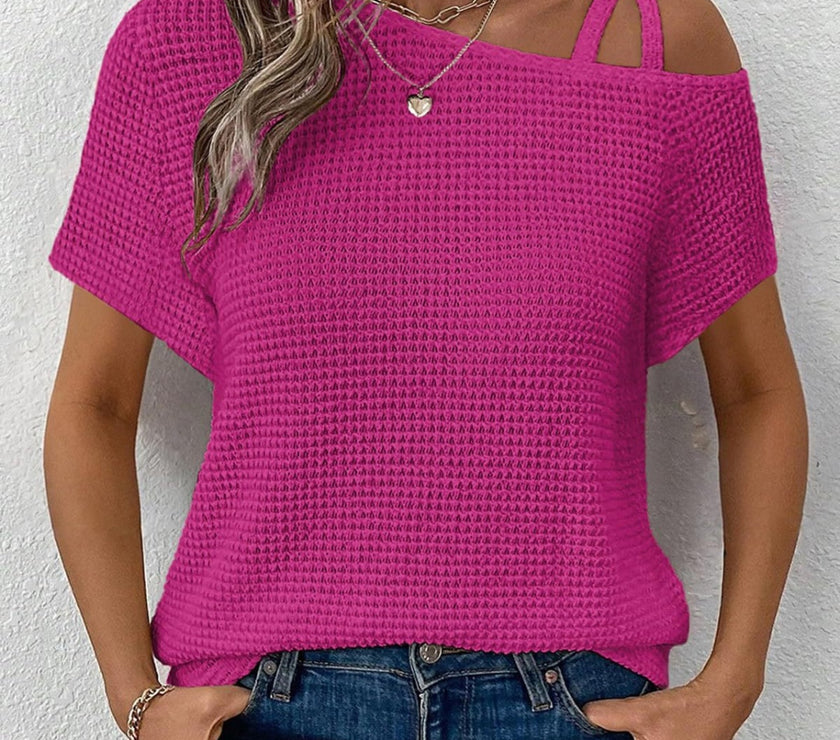 Asymmetrical Neck Short Sleeve T-Shirt