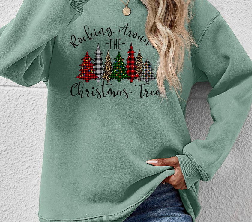 Christmas Tree Graphic Round Neck Sweatshirt