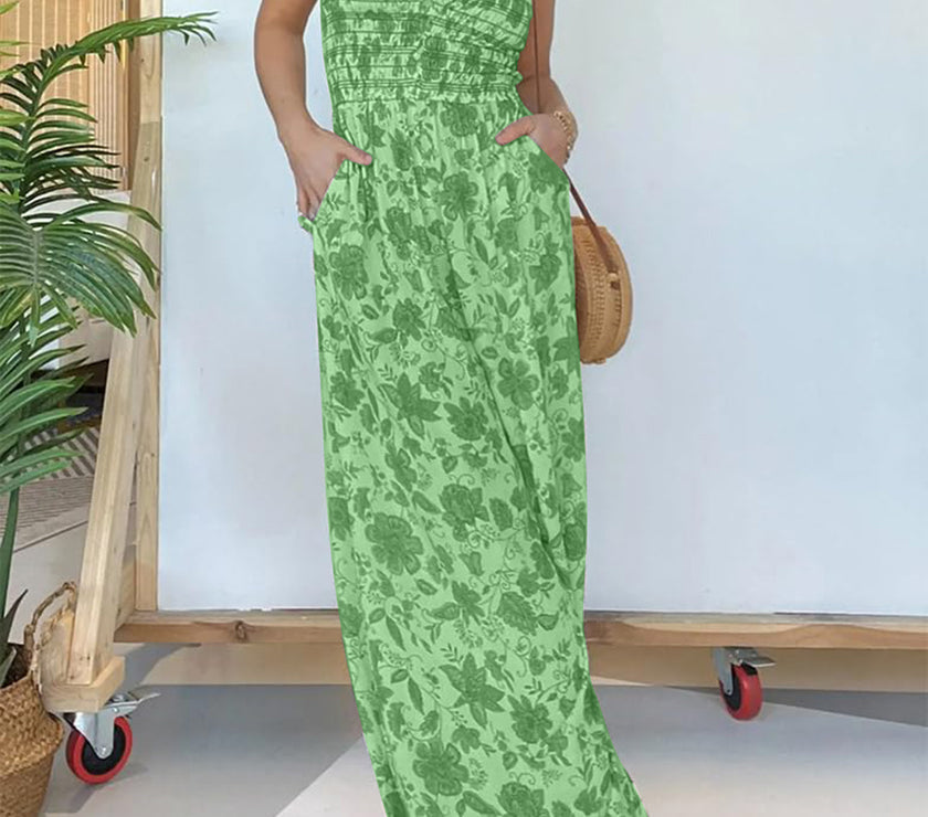 Full Size Printed Spaghetti Strap Wide Leg Jumpsuit