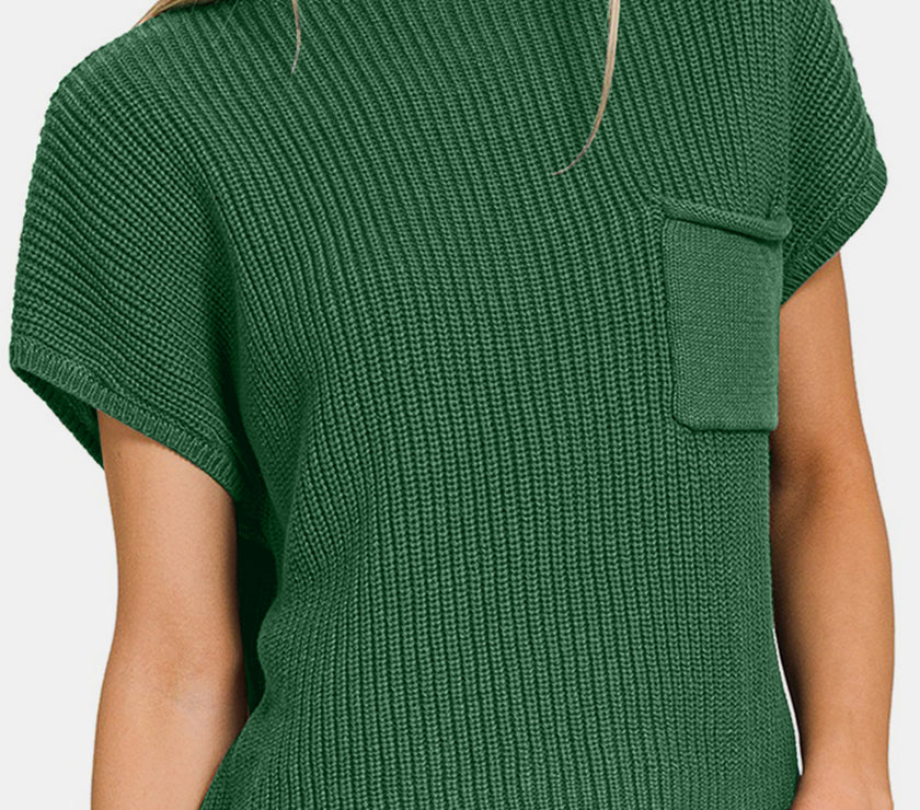Zenana Mock Neck Short Sleeve Cropped Sweater