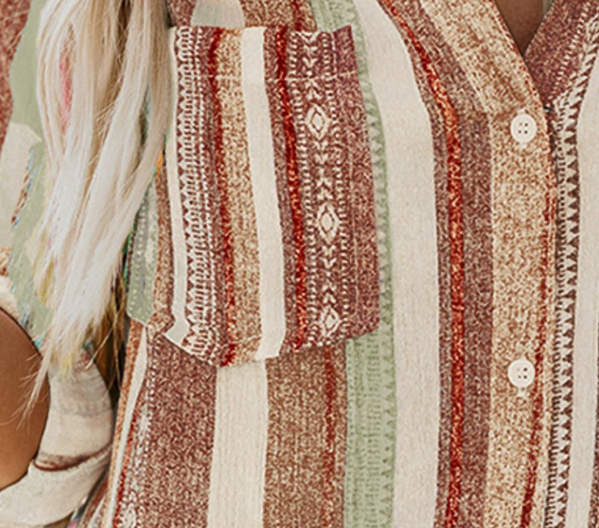 Striped Collared Neck Long Sleeve Shirt