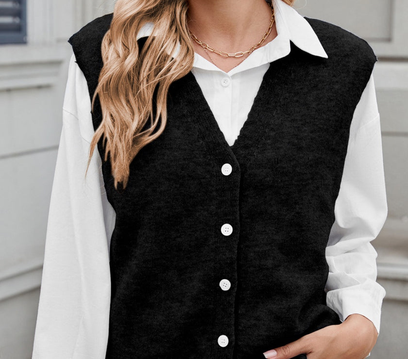 Button Down V-Neck Sweater Vest