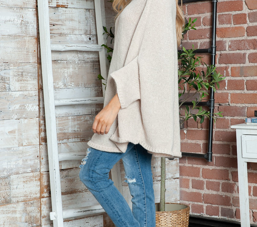 Round Neck Batwing Sleeve Sweater