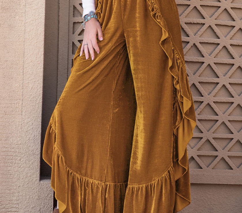 Slit Ruffled Wide Leg Pants