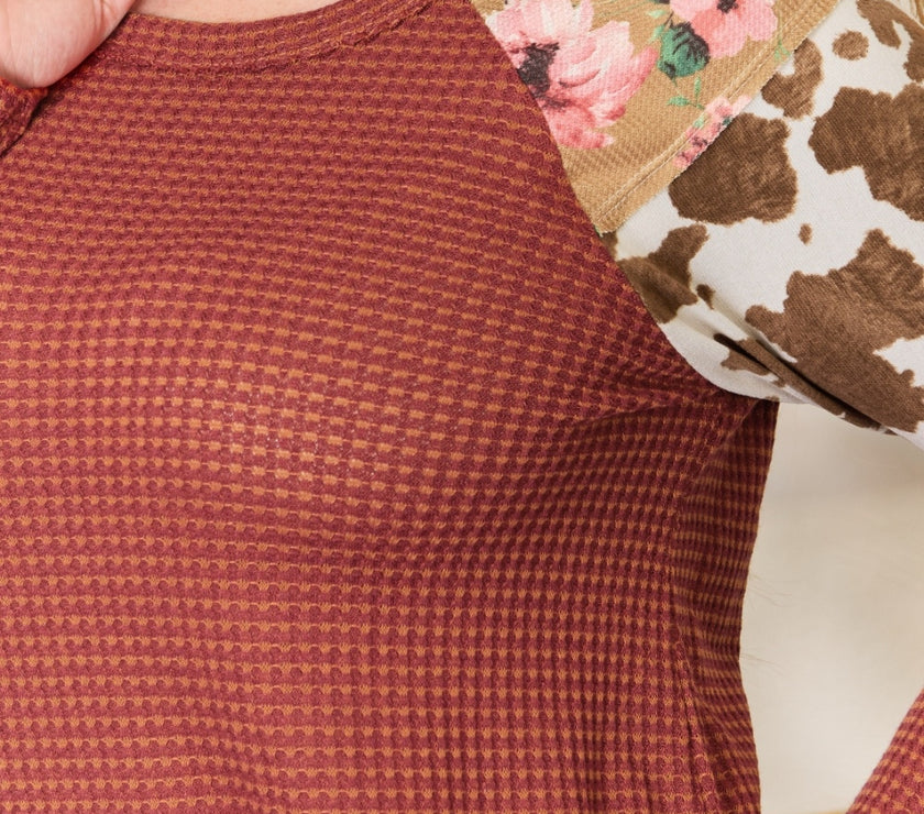 Hailey & Co Full Size Leopard Waffle-Knit Blouse