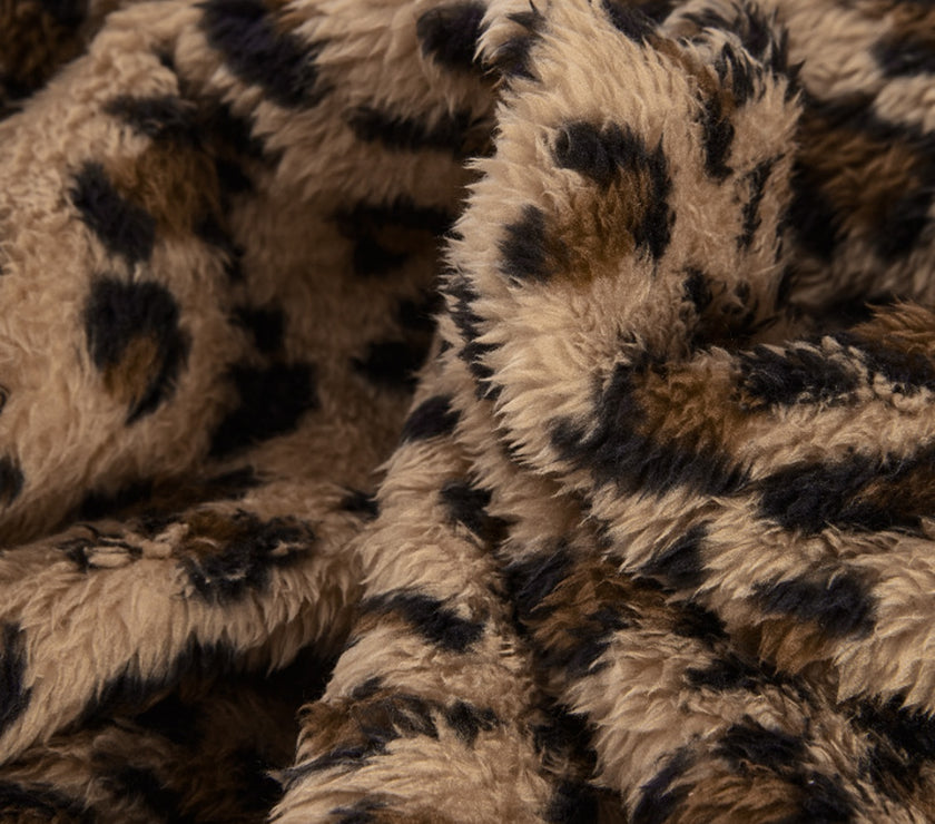 Fuzzy Leopard Long Sleeve Hooded Jacket