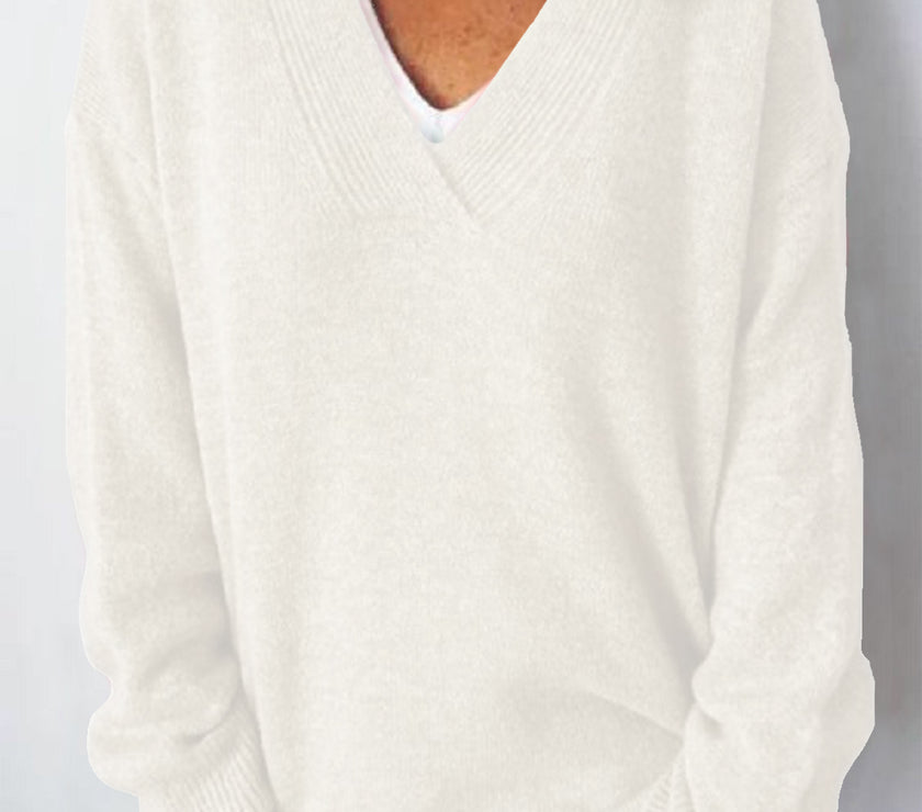 V-Neck Dropped Shoulder Sweater