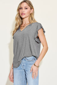 Basic Bae Full Size Bamboo Notched Ruffled Short Sleeve T-Shirt