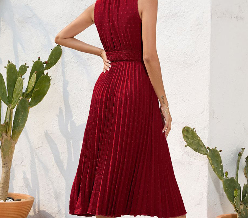 Swiss Dot Tie Neck Sleeveless Dress