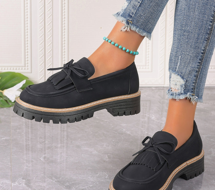 PU Leather Bow Platform Loafers