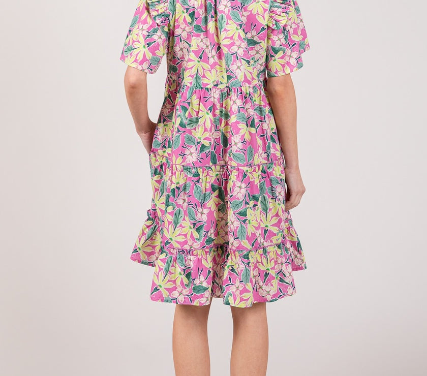 SAGE + FIG Floral Ruffle Short Sleeve Dress
