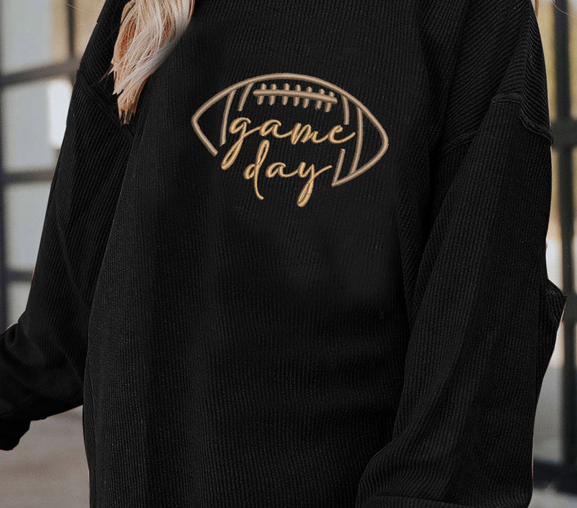Apricot Football Graphic Drop Shoulder Game Day Corded Sweatshirt