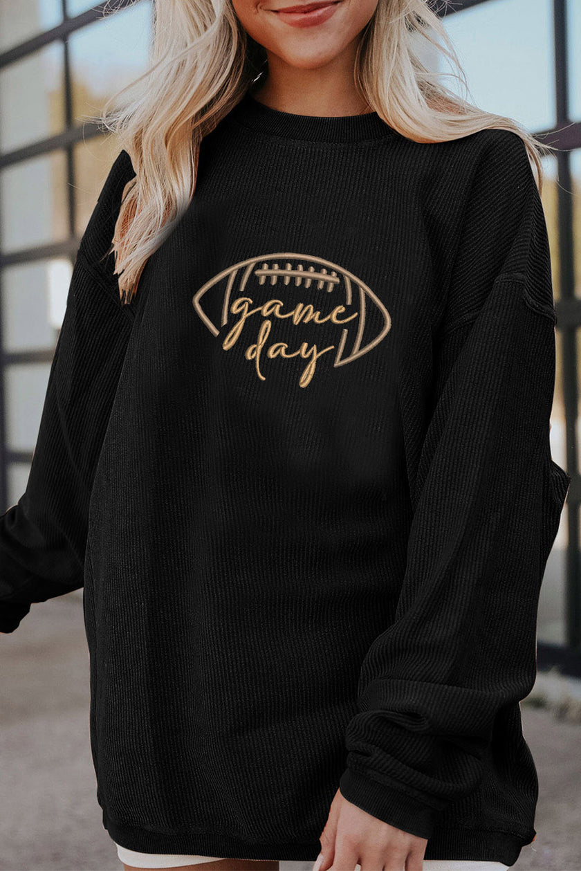 Apricot Football Graphic Drop Shoulder Game Day Corded Sweatshirt