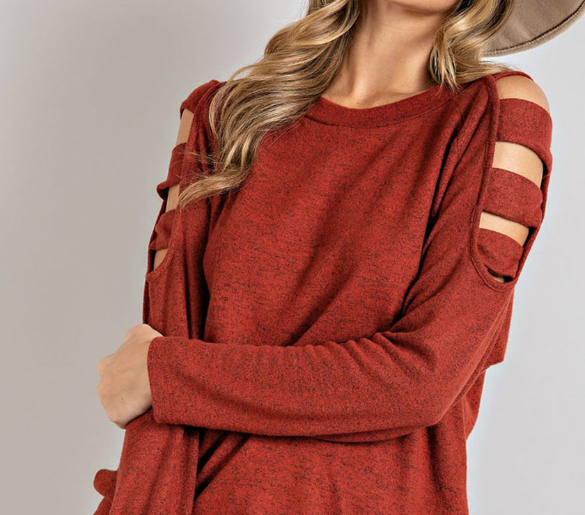 Cutout Round Neck Long Sleeve Top