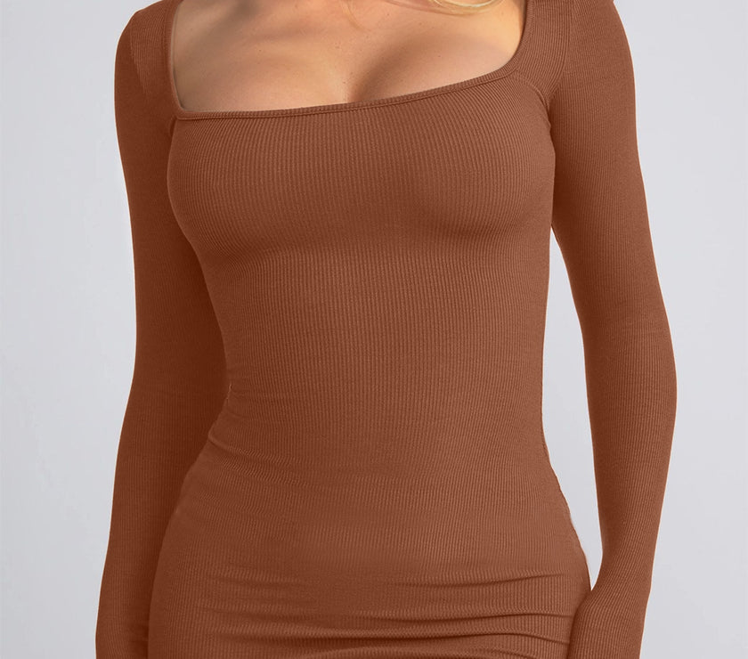 Basic Bae Built-In Shapewear Square Neck Long Sleeve Maxi Dress