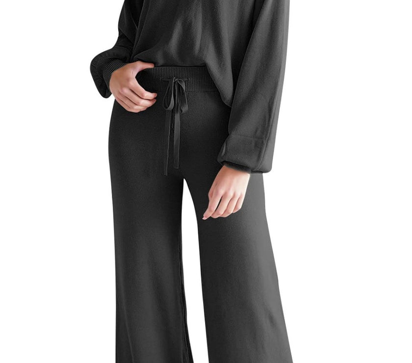 Round Neck Long Sleeve Top and Pants Set