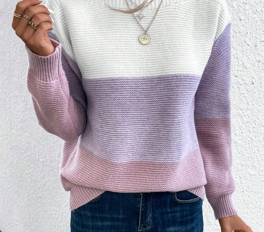 Color Block Drop Shoulder Long Sleeve Sweater