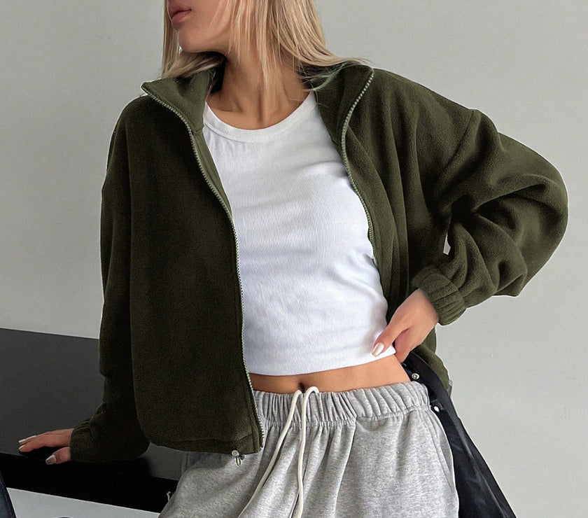 Honey Zip Up Long Sleeve Cropped Jacket