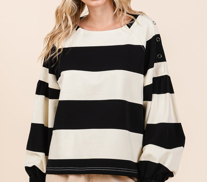 Mittoshop Striped Snap Shoulder Long Sleeve T-Shirt