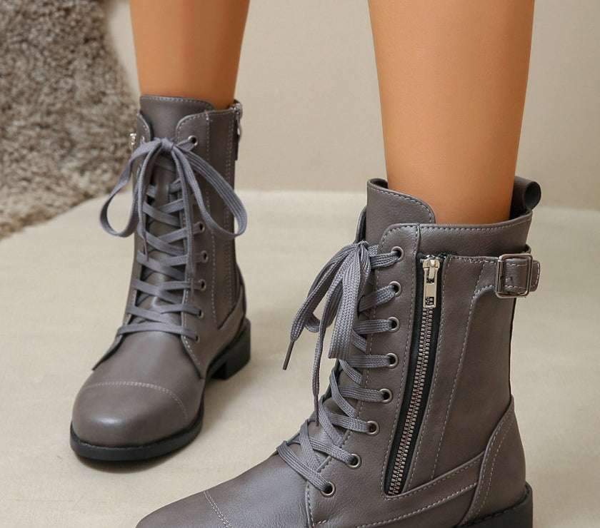 PU Leather Lace-Up Boots