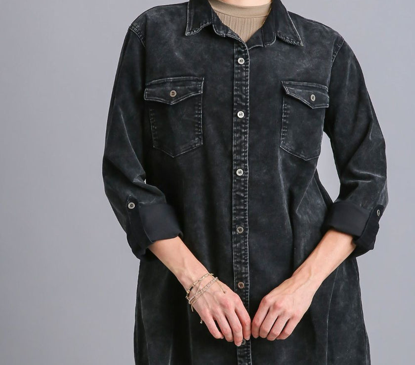 Umgee Raw Hem Button Down Denim Jacket with Chest Pockets