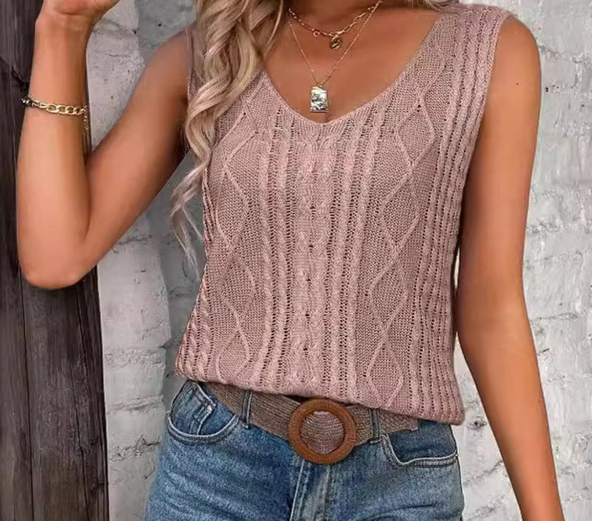 Cable-Knit V-Neck Sweater Vest